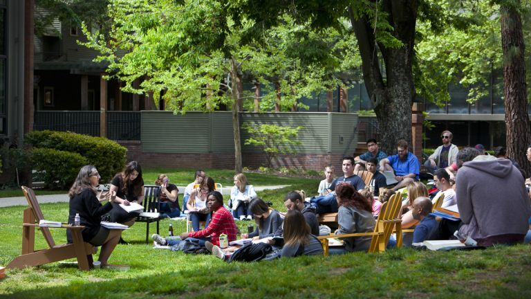 Associate Dean Mary-Beth Moylan teaching class on the McGeorge quad