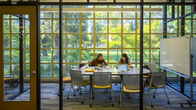 students in library