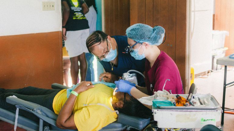 volunteers with patient