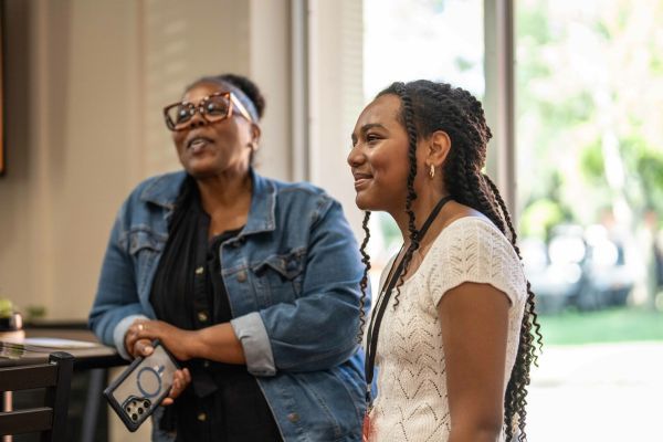 A photo of a student and her mother.