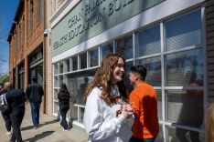 OT students walking down a sunny street