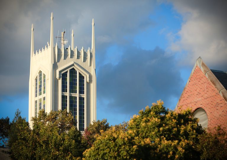 Burns Tower with clouds in the sky