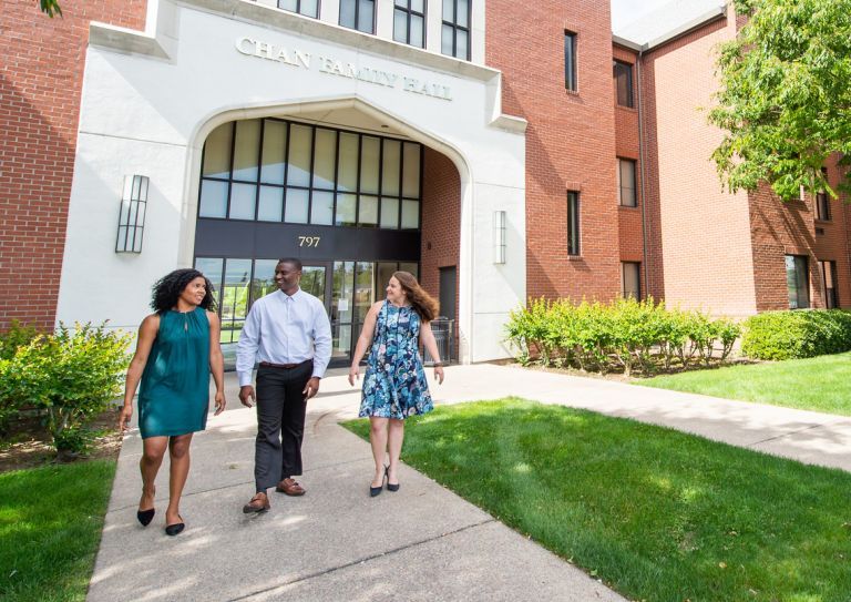 Students outside Chan Family Hall