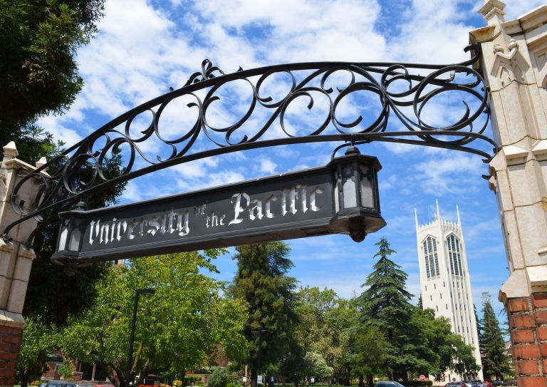 Burns Tower viewed through the Pacific gates