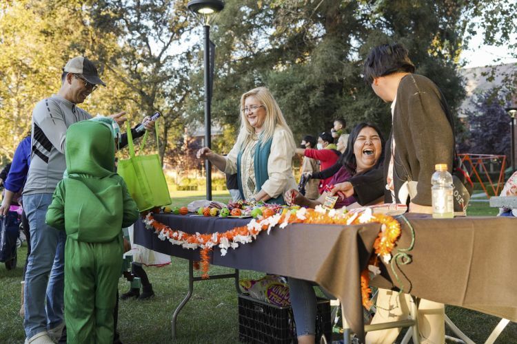 children trick or treat on the Pacific campus