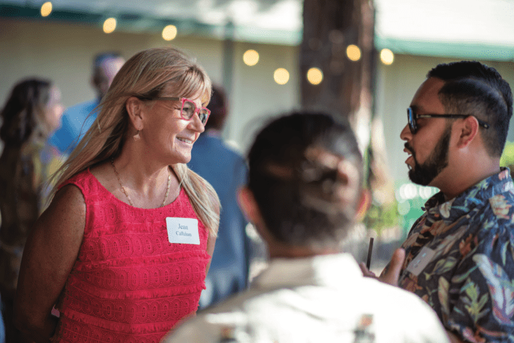 Jean Callahan talks to Pacific alumni at National Night of Networking in Stockton