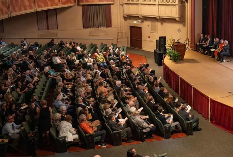 Celebration of Life service inside Faye Spanos Concert Hall