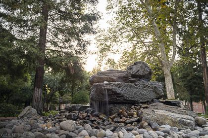 The new fountain outside the main entrance of the William Knox Holt Memorial Library and Learning Center.