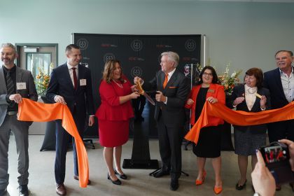 A ribbon-cutting ceremony is held to open the new Center for Physician Assistant Education.