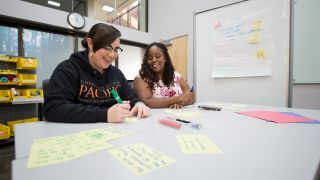 Benerd graduate students work together in the classroom