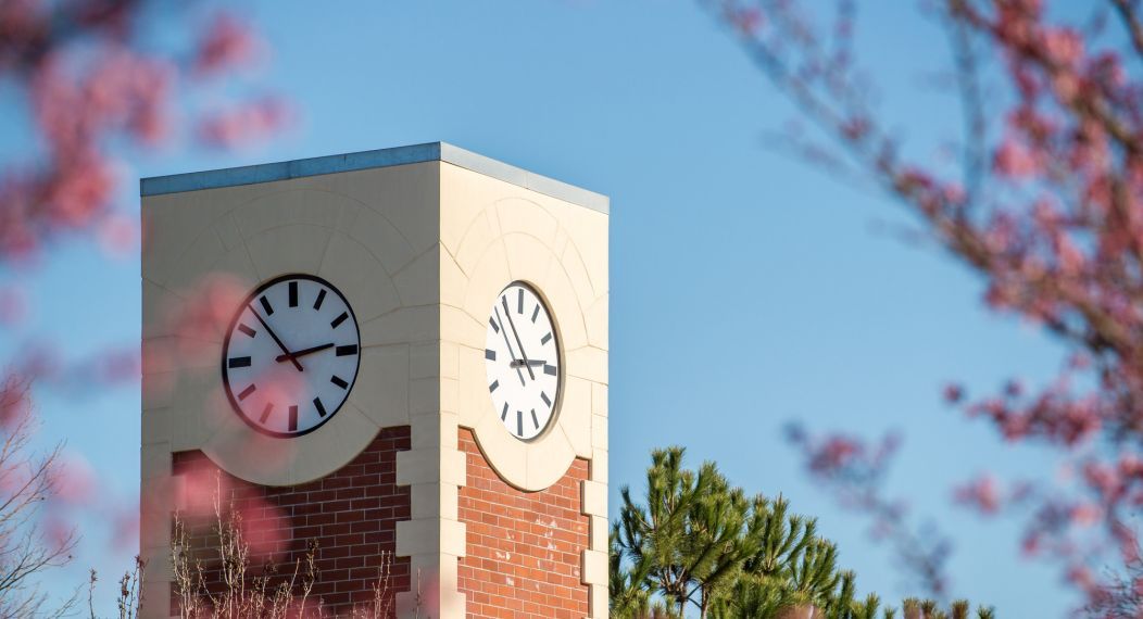 clock tower in spring