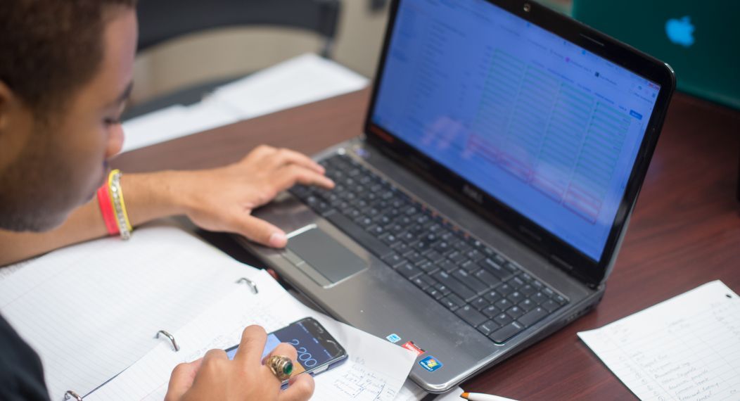 Eberhardt Student working on a laptop