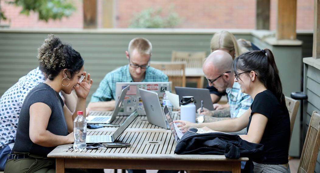 students on the McGeorge House deck