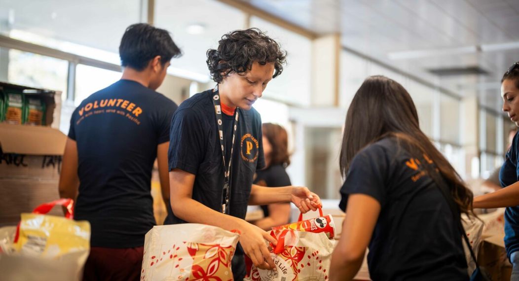 Pacific students volunteer at a food bank