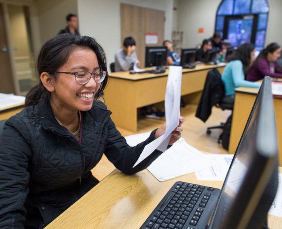 Student in an Owen Hall computer lab