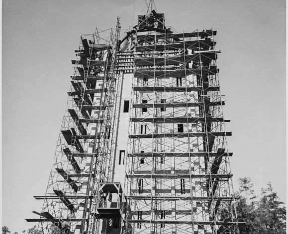 burns tower under construction